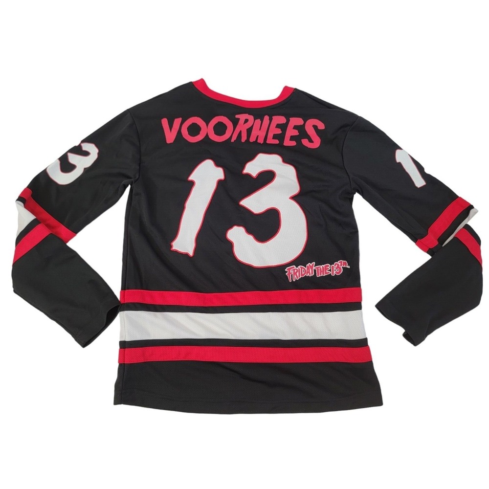 Friday the 13th Jason Voorhees Hockey Jersey Men's Size XS Shirt Black & Red - Picture 2 of 10